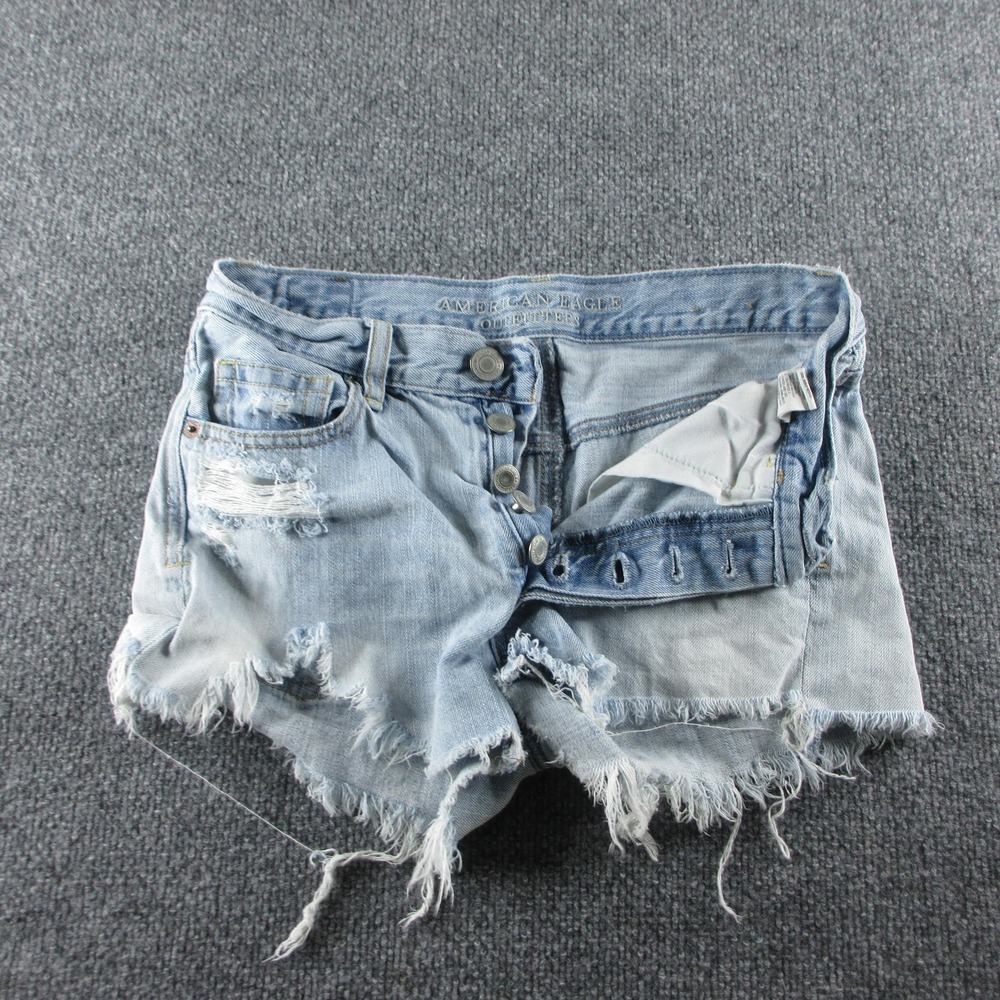 American Eagle Outfitters Denim Shorts Women 00 Blue Cut Off Distress Button Fly